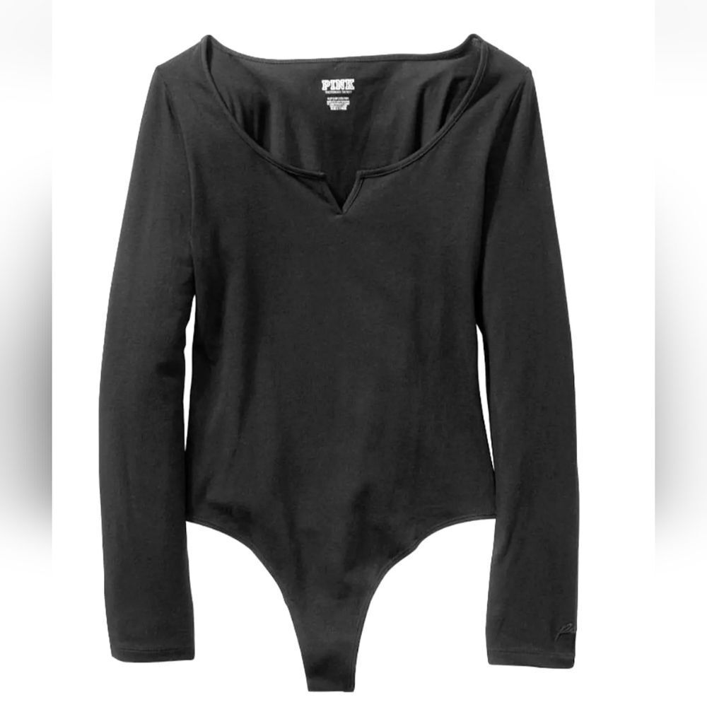 Victoria's Secret -539 PINK NWT Black Long Sleeve bodysuit Top‎ Medium